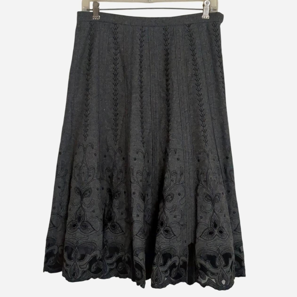 Vintage Paniz Embroidered Wool Skirt - Whimsigoth Dark Academia Fit & Flare Sz 6